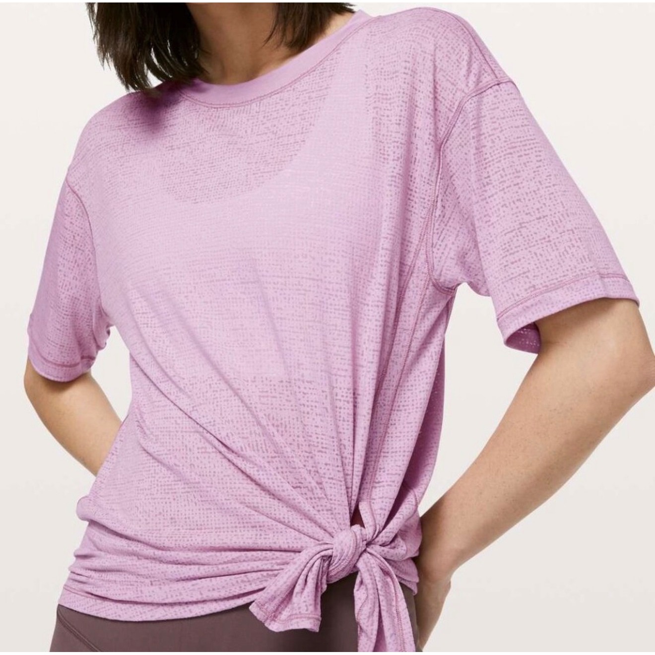 Lululemon Sneak Out Short Sleeve Tee Womens 8 Purple Excellent Tie Front Top